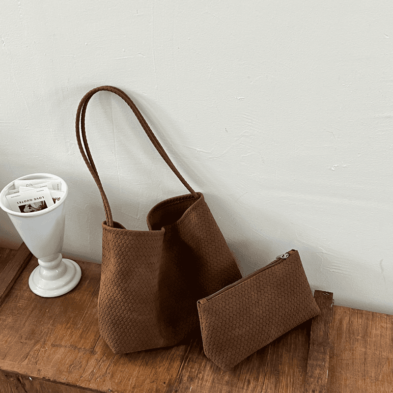 Vintage Suede Woven Tote Bag